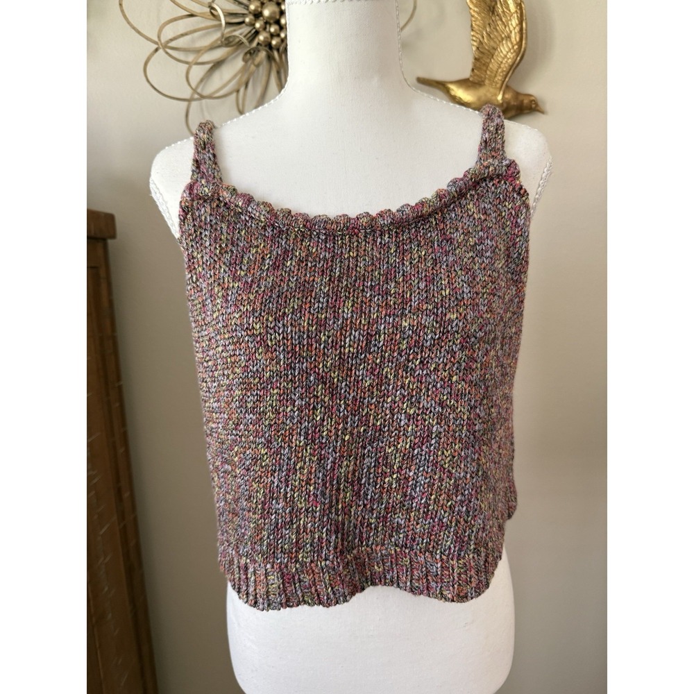 St John Sport L Multicolor Knit Crop Tank Top USA Altered Ribbon Sweater